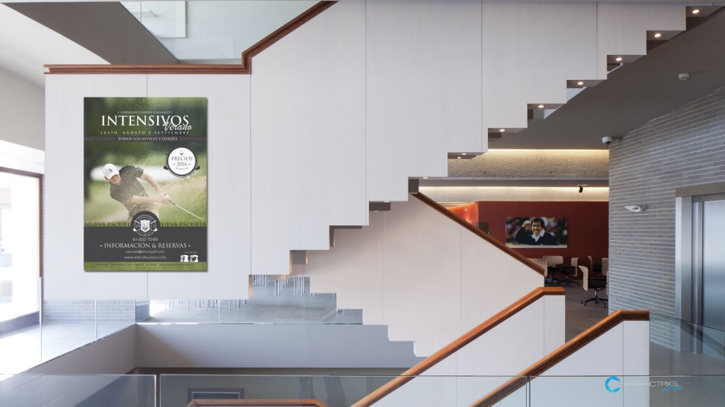 Cartel publicitario cursos intensivos de golf en Madrid - Encín Golf Hotel
