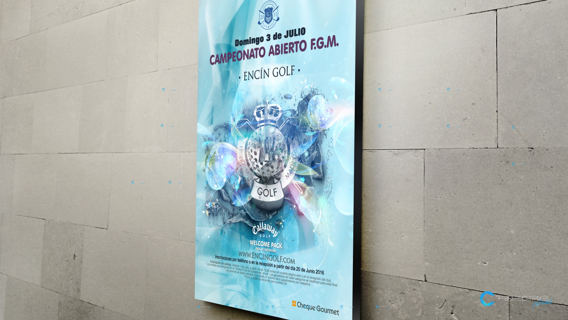Cartel publicitario campeonato de golf en Madrid - F.G.M. Encín Golf Hotel