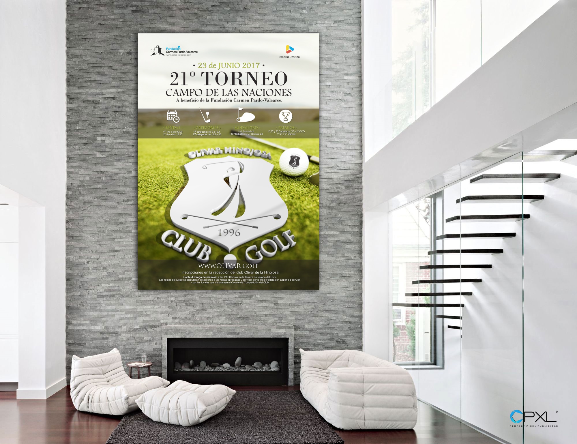 Diseño cartelería para 21º torneo de golf Madrid Destino - Campo de las Naciones